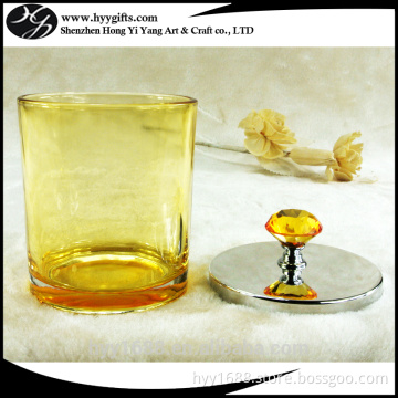 15oz colored glass tumblers with decorative shinny metal lid for candles